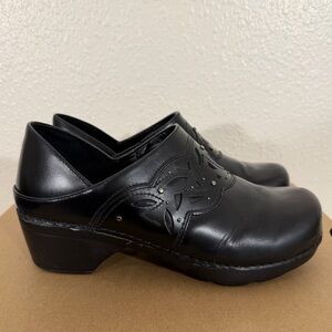 Björndal Jepp  Black Leather Slip On Mule Clogs Closed Back Size 8.5